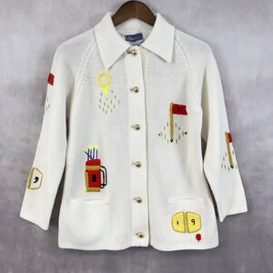 VTG LeRoy Knitwear Womens Golf Cardigan Sweater Medium Preppy Country Club